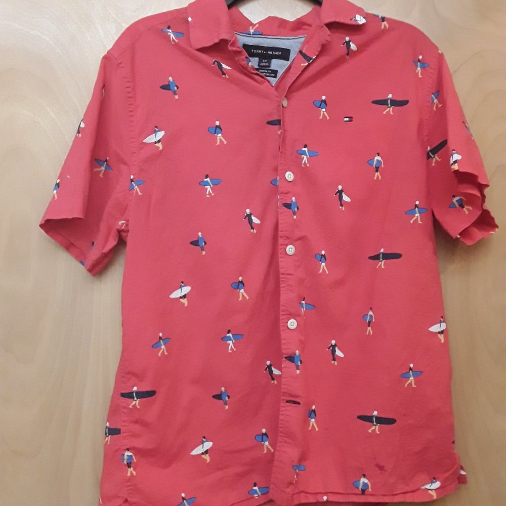 Tommy Hillfiger Red Beach Surfboard Collar Tee S P